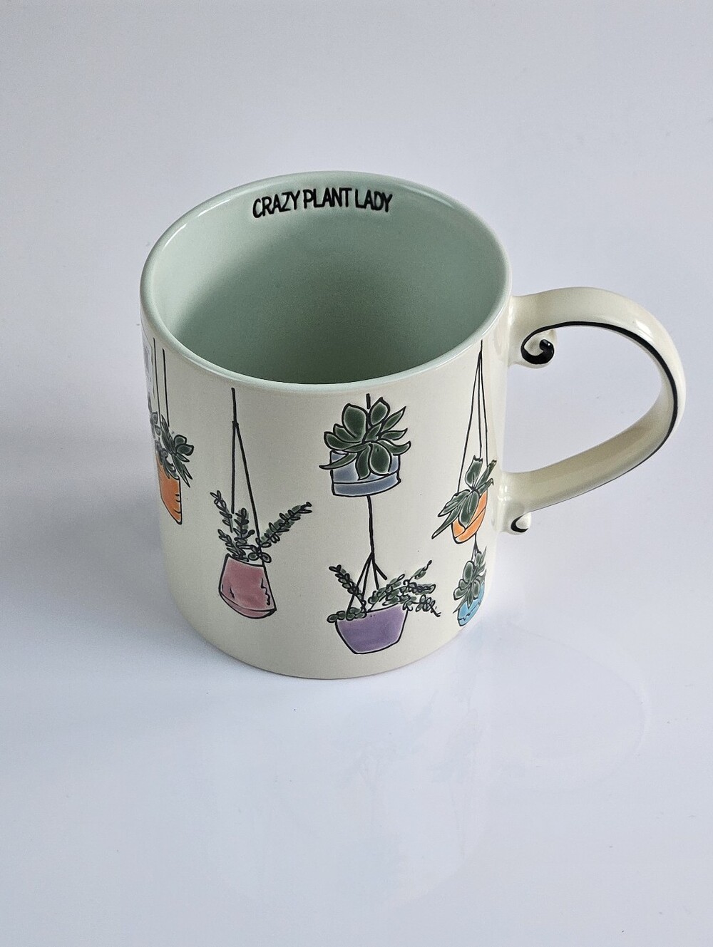Crazy Plant Lady Hanging Succulent Ceramic Mug Mint Interior New 17oz